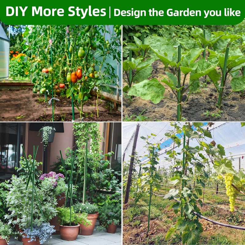 Fabulas Garden Stakes 16 Inch 70 Pack, Diy 4ft 5ft 6ft 7ft 8ft Tomato Stakes Plastic Coated Metal Plant Sticks Stakes Supports with 40 Connectors 30 Rotatable Clips for Indoor Outdoor Plants Vegetable - Image 5